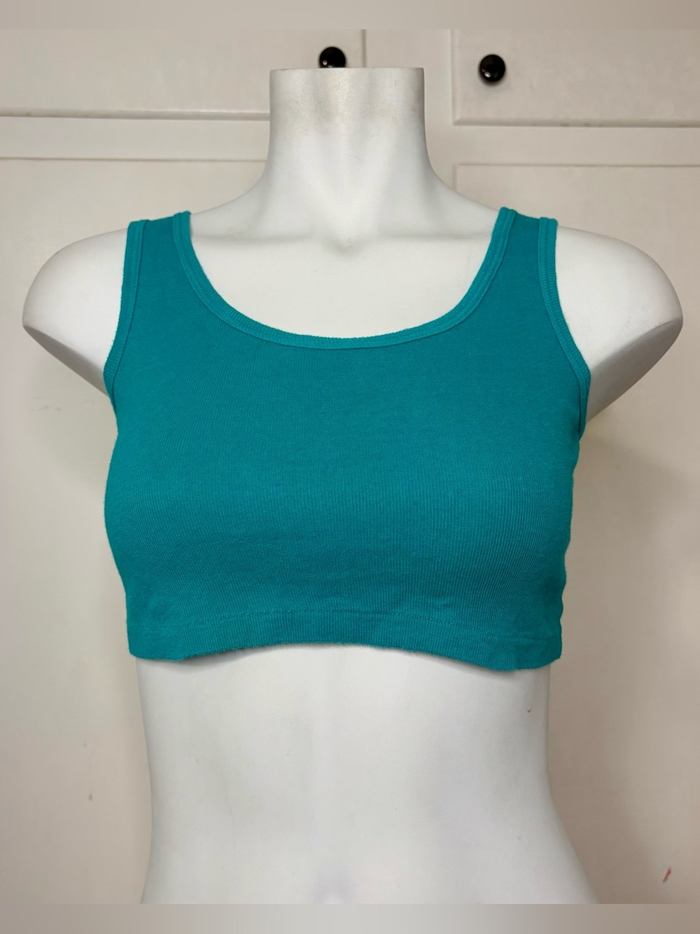 Vintage 90s Blue Green Cropped Cotton 
Tank Top